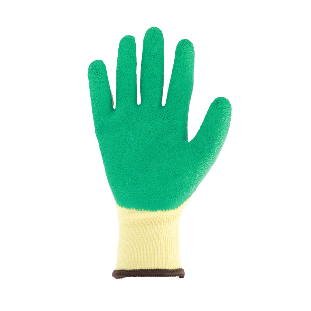 Glovves yellow polyester green latex E52 3